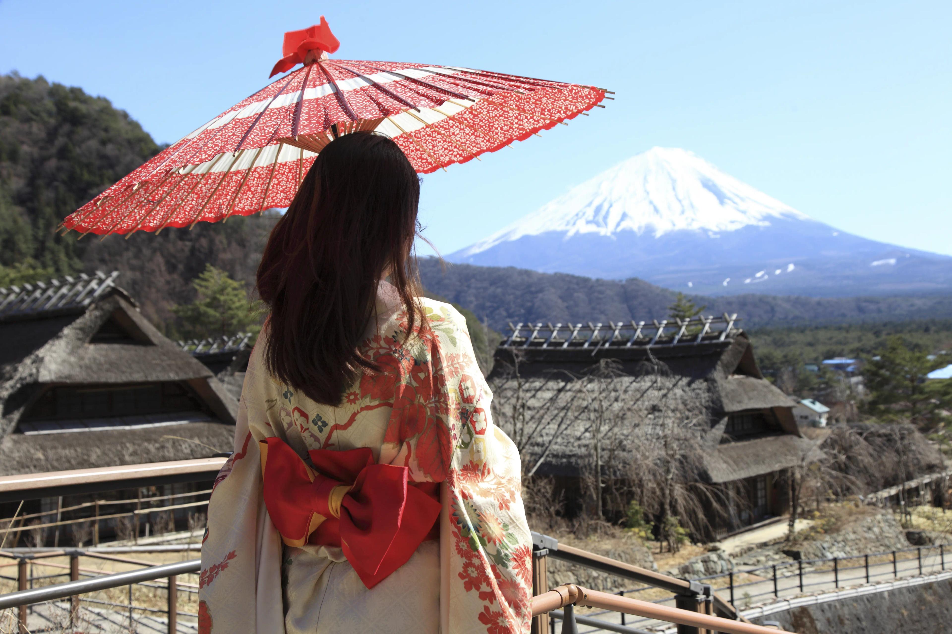 Geisha og Mount Fuji Japan